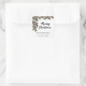Moderne Drehbücher Fest Weihnachtskiefern Label Quadratischer Aufkleber (Tasche)