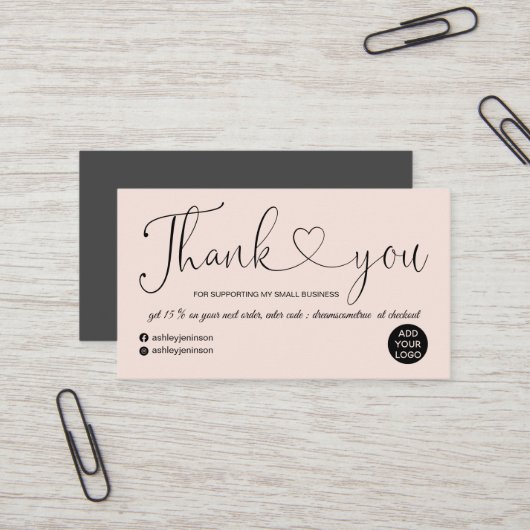 Moderne Drehbücher Herzblush Rosa Reihenfolge dank Visitenkarte (Vorderseite/Rückseite Beispiel)