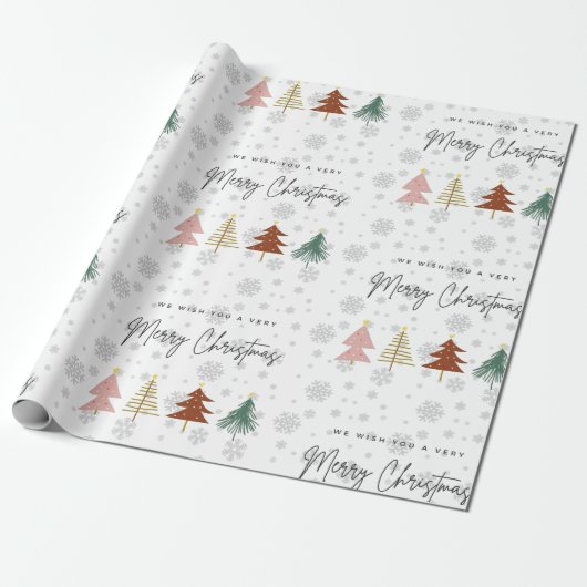 Moderne Drehbücher, niedliche Musterbäume und Schn Geschenkpapier (Ungerollt)