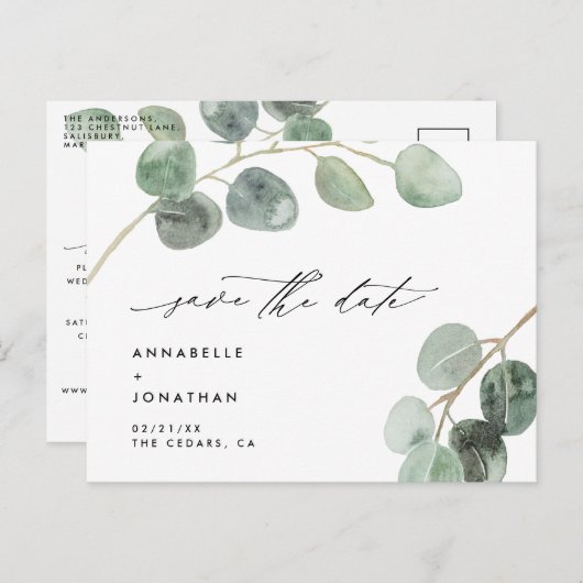 Moderne Drehbuchgestaltung Vintage Hochzeit außerh Ankündigungspostkarte (Vorne/Hinten)