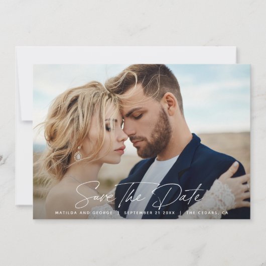 Moderne Drehbuchhochzeit Save The Date (Vorderseite)
