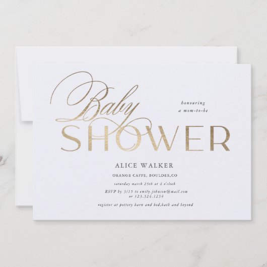 Moderne Drehbuchscheine mit eleganter Babydusche (Vorderseite)