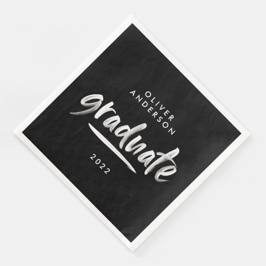 Moderne Drehbuchtypografie Black Graduation Party Serviette (Ecke)