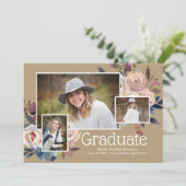 Moderne Drei-Foto-Blumenstudium Einladung (Stehend Vorderseite)