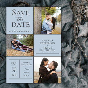 Moderne Drei-Foto Collage Blau Save the Date