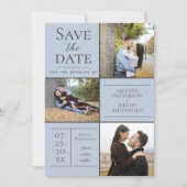 Moderne Drei-Foto Collage | Blau Save the Date (Vorderseite)