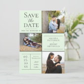 Moderne Drei-Foto Collage | Mint Green Save The Date (Stehend Vorderseite)