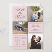 Moderne Drei-Foto Collage | Save the Date rosa (Vorderseite)