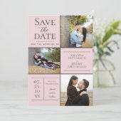 Moderne Drei-Foto Collage | Save the Date rosa (Stehend Vorderseite)