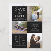 Moderne Drei-Foto Collage | Schwarz Save the Date (Vorderseite)