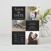 Moderne Drei-Foto Collage | Schwarz Save the Date (Stehend Vorderseite)