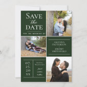 Moderne Drei-Foto Collage | Smaragdgrün Save The Date (Vorderseite)