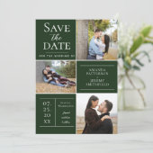 Moderne Drei-Foto Collage | Smaragdgrün Save The Date (Stehend Vorderseite)