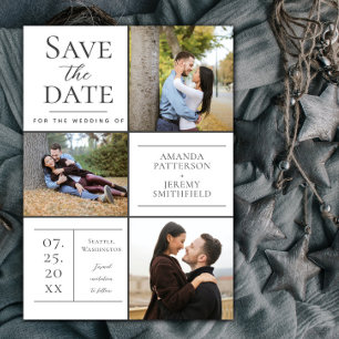 Moderne Drei-Foto Collage   Weißes Save the Date
