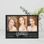 Moderne Drei-Foto-Graduierungspartei Einladung (Stehend Vorderseite)