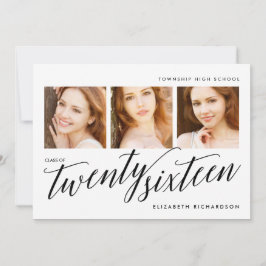 Moderne Drei-Foto-Graduierungsparty Einladung