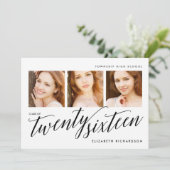 Moderne Drei-Foto-Graduierungsparty Einladung (Stehend Vorderseite)