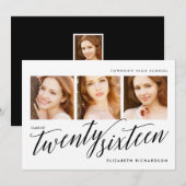 Moderne Drei-Foto-Graduierungsparty Einladung (Vorne/Hinten)