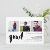 Moderne Drei-Foto-Graduierungsparty Einladung (Stehend Vorderseite)