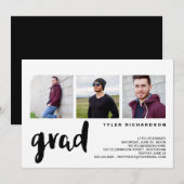 Moderne Drei-Foto-Graduierungsparty Einladung (Vorne/Hinten)