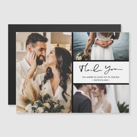 Moderne Drei-Foto Hochzeit Danke Magnetkarte (Vorne/Hinten)