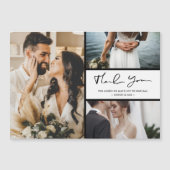 Moderne Drei-Foto Hochzeit Danke Magnetkarte (Vorderseite)