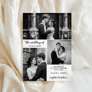 Moderne Drei-Foto-Hochzeit Einladung