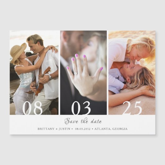 Moderne Drei-Foto-Hochzeit rettet das Datum Magnetkarte (Vorderseite)
