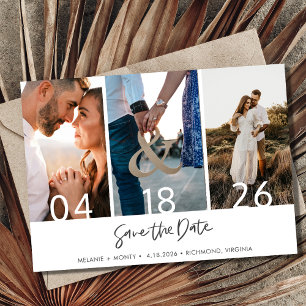 Moderne Drei-Foto-Hochzeit rettet das Datum Save The Date