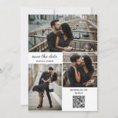 Moderne Drei-Foto- und QR-Code-Hochzeit Save The Date (Vorderseite)