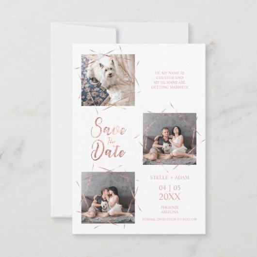 Moderne Drei Fotos Trendy Rose Gold Effekt (Vorderseite)