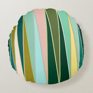 Moderne Dreiecke, Aqua und Emerald aus dem Mittela Rundes Kissen