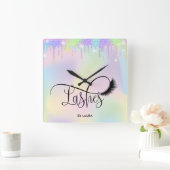 Moderne Drilling Holograph Foil Lashes Augen Quadratische Wanduhr (Zuhause)