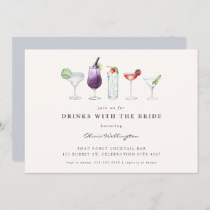 Moderne Drinks mit den Bride Watercolor Cocktails Einladung