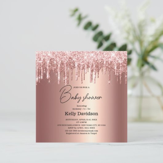 Moderne Dripping Rose Gold Baby Shower Mommy - to Einladung (Stehend Vorderseite)