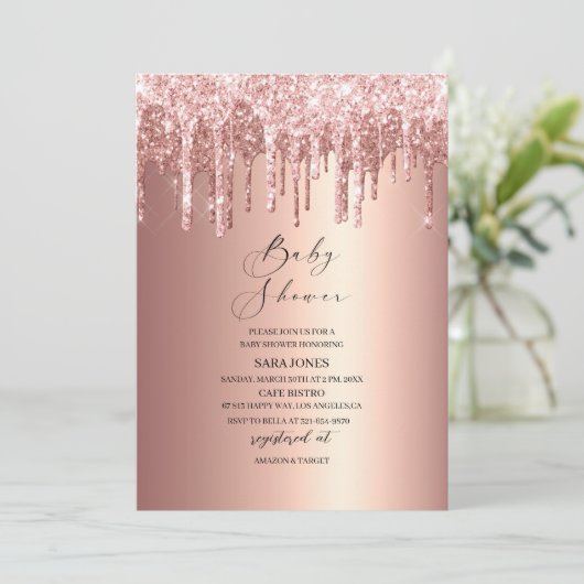 Moderne Driving Rose Gold Baby Dusche Einladung (Stehend Vorderseite)
