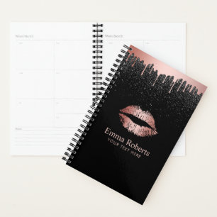 Moderne Driving Rose Gold Lips Schwarzer Glitzer Planer