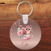 Moderne Driving Rose Gold Monogram Personalisiert Schlüsselanhänger (Vorderseite)