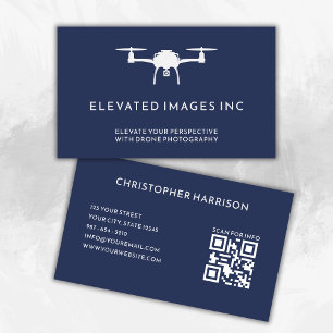 Moderne Drohnenpilotenfotografie QR Code Navy Whit Visitenkarte