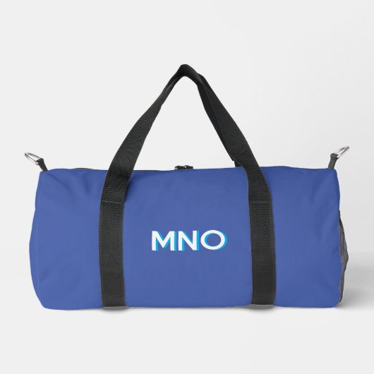 Moderne Drop Shadow Monogram Initials Blue Duffle Bag (Vorderseite)