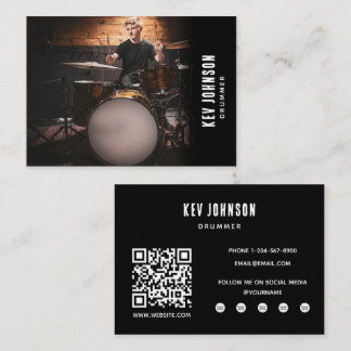 Moderne Drummer Band Musiker Full Foto Black Visitenkarte