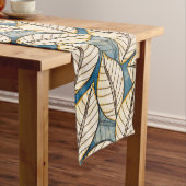 Moderne Dschungel Big Tropical Leaf Blau und Beige Mittelgroßer Tischläufer (Beispiel)
