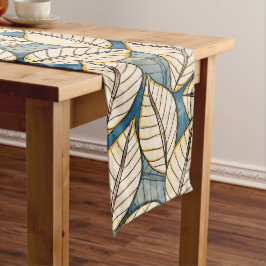 Moderne Dschungel Big Tropical Leaf Blau und Beige Mittelgroßer Tischläufer