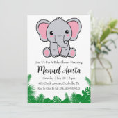 Moderne Dschungelelefantenbabwdusche Einladung (Stehend Vorderseite)