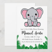 Moderne Dschungelelefantenbabwdusche Einladung (Vorne/Hinten)