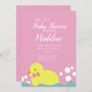Moderne Ducks Gelb Pink Girl Babydusche Einladung