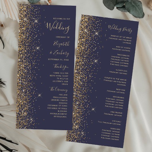 Moderne Dunkelblau-Gold-Glitzer-Edge-Hochzeit