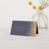 Moderne Dunkelblau-Gold-Glitzer-Edge-Hochzeit Platzkarte (Rückseite)