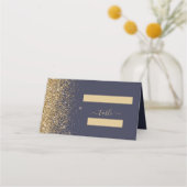 Moderne Dunkelblau-Gold-Glitzer-Edge-Hochzeit Platzkarte (Vorderseite)