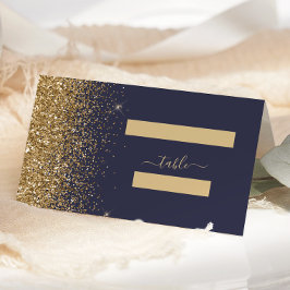 Moderne Dunkelblau-Gold-Glitzer-Edge-Hochzeit Platzkarte